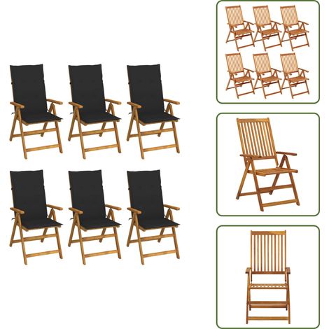 Klappbare Gartenstühle 6 Stk. mit Auflagen Massivholz Akazie - Holz Gartenstühle - Gartenmöbel Set - Outdoor Möbel - Balkonmöbel - Esszimmerstühle (1/5)