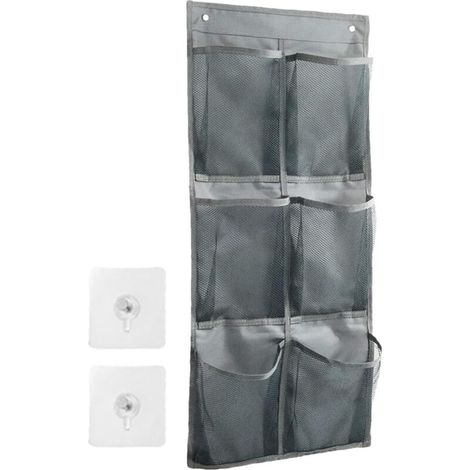 Sac de rangement mural - 6 compartiments - Panier de rangement pour porte, sac de rangement suspendu pour penderie, organiseur mural (gris) (1/5)