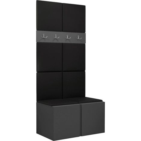Conjunto para recibidor Pinis IV, Cuero ecológico Soft 011, 186x84x46cm, Aglomerado laminado, Cuero ecológico, Colocada, Montada en la pared