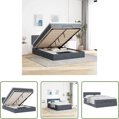 vidaXL Samt -  Ottoman-Bett mit Matratze Dunkelgrau 140x200 cm Samt (1/5)