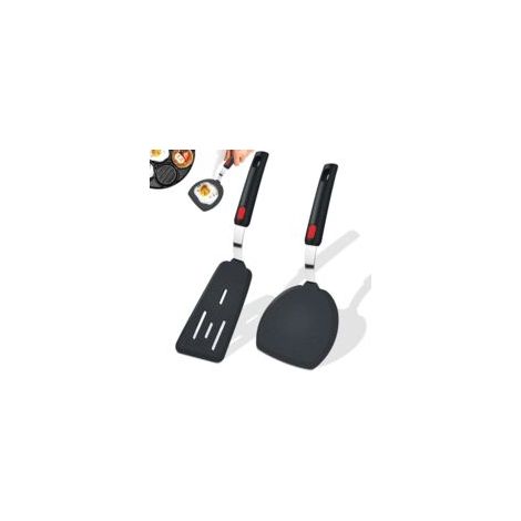 2 Pièces Spatule Cuisine, Thermorésistante Spatule Silicone pour Œufs Au Plat, Crêpes, Poissons, Hamburgers, Steaks Et Autres Plats (Noir)