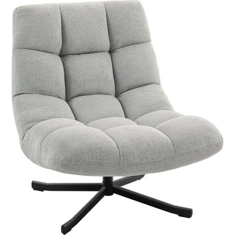Fauteuil pivotant à assise large, aspect chenille déperlant, pieds croisés en acier, gris clair (1/5)