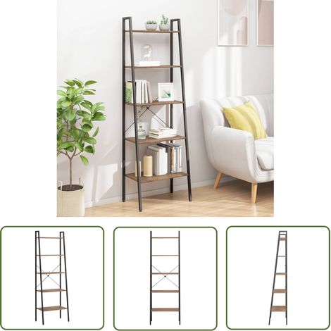 The Living Store Standregal mit 5 Böden Dunkelbraun und Schwarz 56x35x174 cm - Bücherregal - Stehleuchte - Aufbewahrung - Raumgestaltung - Wohnen (1/5)