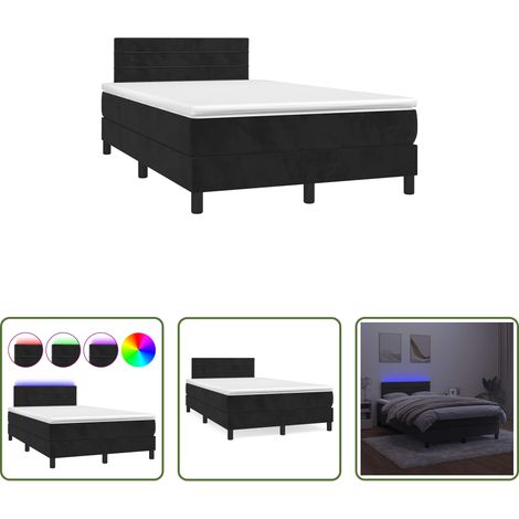 vidaXL LED-Leiste - Boxspringbett mit Matratze & LED Schwarz 120x190 cm Samt (1/5)