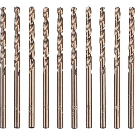 Lot de 10 forets hélicoïdaux en acier rapide M35 HSS or cobalt pour perceuses métriques à haute vitesse 3 mm x 63 mm pour perçage des Acier inoxydable et métal-LIAIKI (1/5)