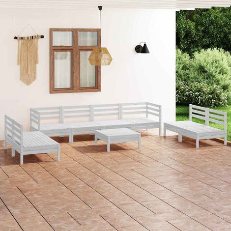 Salon de jardin 9 pcs Ensemble Table et Chaise de Jardin - Blanc Bois de pin massif BV613047 - BonneVie (1/5)