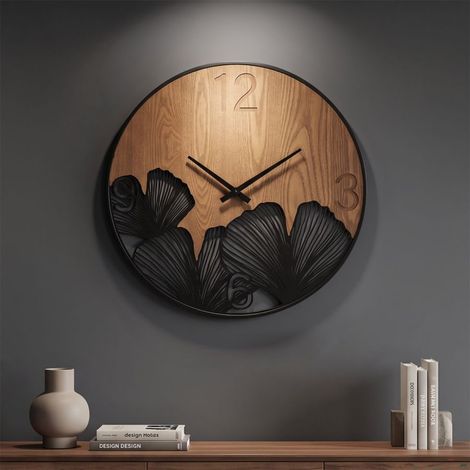 Reloj de pared 60 cm Fauna Negro y Madera (1/5)