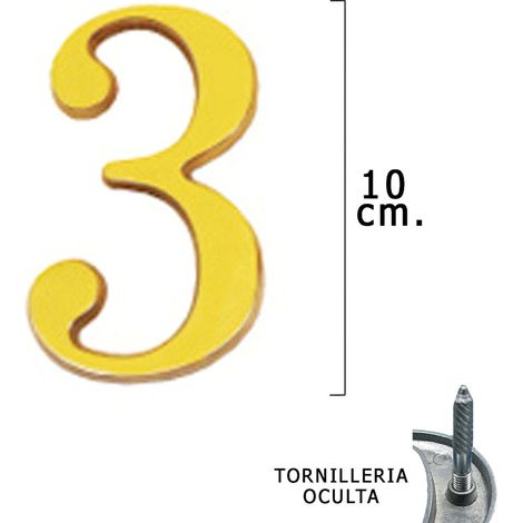 Chiffre "3" en laiton 10 cm. avec vis cachées (Blister 1 pièce)