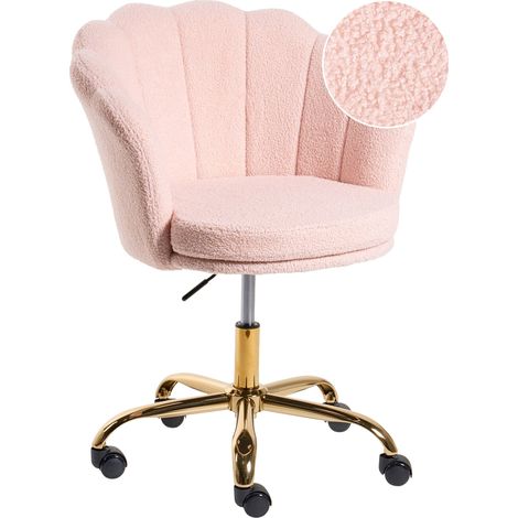 Fauteuil de Bureau Élégant Pivotant à Hauteur Réglable en Bouclé Rose Pastel Monticello (1/5)