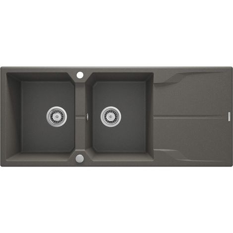 Lavello cucina in granito con 2 vasche e gocciolatoio 116x50 cm antracite metallizzato - Nexyo