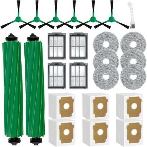 Lot de 25 pièces de rechange pour iRobot Roomba Plus 405/505/507 Combo, 2 brosses principales 6 sacs à poussière 6 tampons de serpillère 4 filtres 6 brosses latérales 1 brosse de nettoyage (Color 3) (1/5)