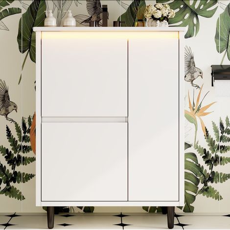 Waschtischunterschrank 61x46,5x87 cm aus MDF und Keramik, weiß, platzsparend – MEUBLIV (1/5)