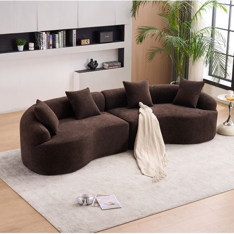 Divano modulare curvo 275x115x63 cm in ciniglia marrone scuro, 4 posti - MEUBLIV (1/5)