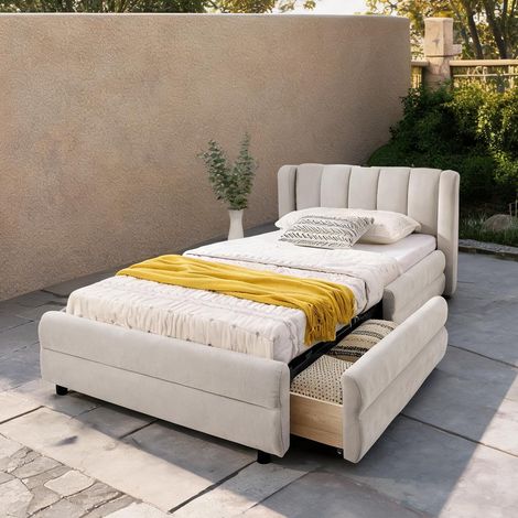 Cadre de lit beige en chenille 85 x 43,7 x 29,5 cm (1/5)