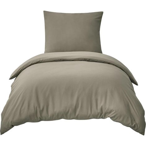 Bettwäsche-Set 155x220 cm Taupe Mikrofaser Oeko-Tex mit Reißverschluss (1/5)