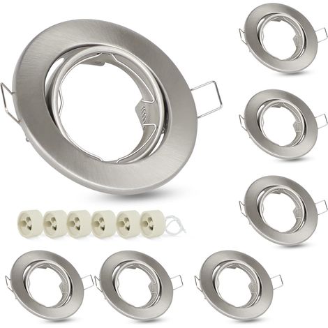 ZMH Spot encastrable GU10 Set - Douilles GU10 230V diamètre du trou 50mm avec socle en inox Cadre d'éclairage encastrable Spot orientable 30° pour ampoules LED halogène - argent-6ER
