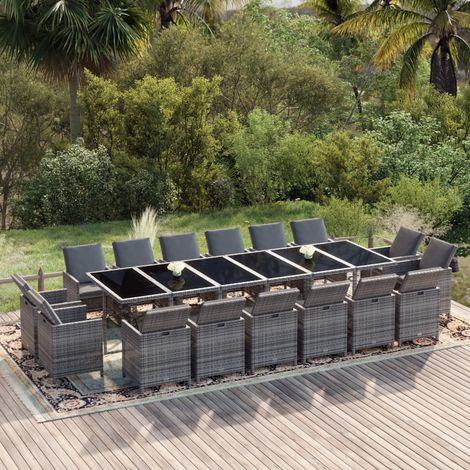 Ensemble à manger de jardin coussins 17 pcs Résine tressée Gris (1/5)