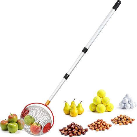 Rollsammler für Früchte und Nüsse mit Alu Teleskopstiel - ausziehbar bis 120 cm - Obstsammler mit rundem Erntekorb und Teleskopstange