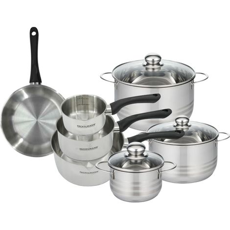 Set de 1 poêle 20 cm, 3 casseroles 12 16 20 cm et 3 faitouts 16, 20 et 24 cm en inox Fackelmann Geneva (1/5)