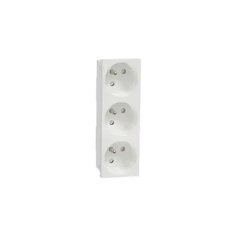 Bloc prise triple 2P+T 16A FR blanc inclinée 45° bornes auto clipsable 45mm UNICA NU307918 (1/5)