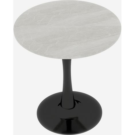Table basse ronde noire 70 cm avec plateau en marbre blanc veiné style moderne milieu de siècle (1/5)