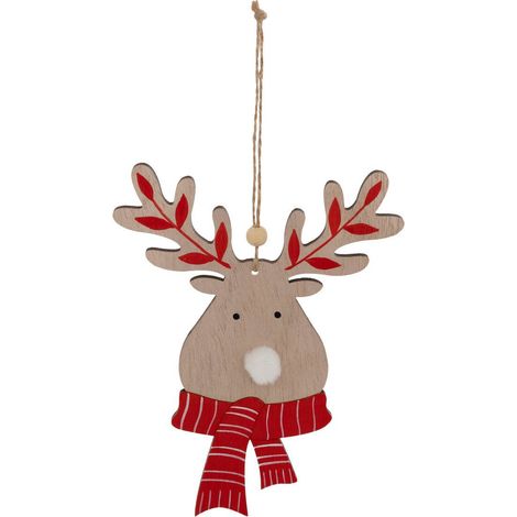 Soggetto renna sciarpa legno h.17cm rosso - Feeric lights & christmas