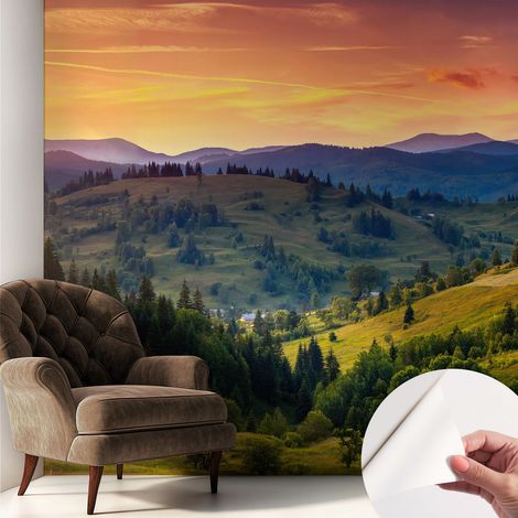 Papier peint autocollant avec imprimé pour décoration intérieure pour rénovation a motif Paysage de montagne 250x250 cm (1/5)