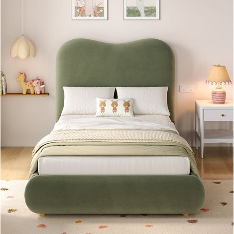 letto contenitore 90x200 per bambini velluto verde OKMYHOME (1/5)