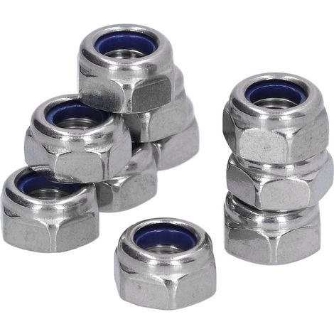 100 pièces Écrous autofreinés Nylon Insert Acier Inox M8 pour Assemblage et Fixation