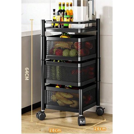 Étagère tournante multifonction pour cuisine, support au sol, chariot de rangement à plusieurs niveaux pour snacks, panier à fruits et légumes, meuble de stockage domestique (1/4)