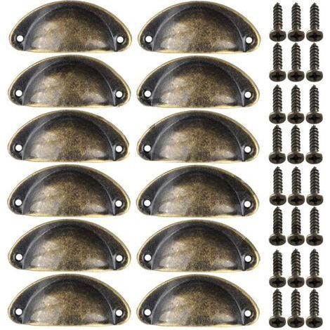 12pcs Poignées de Meuble Vintage Boutons de Tiroir Metal Coquille pour Placards Armoire Commode Cuisine Tiroirs Laiton Antique 8135mm (1/5)