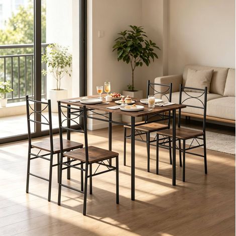 Conjunto mesa y sillas comedor 4 plazas MDF y hierro OKMYHOME (1/3)