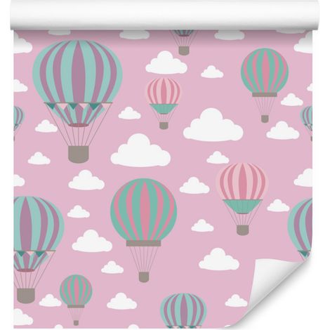 Papel pintado de globos de colores en nubes para salón y dormitorio, 50x1000 cm (1/5)