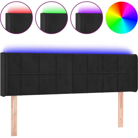 Testiera Testata del letto a LED Nera 147x16x78/88 cm in Velluto (1/4)