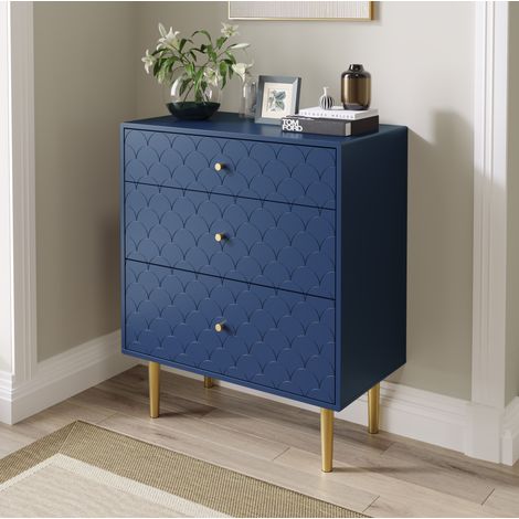 Comodino a 3 cassetti 75 x 40 x 89 cm in truciolato e metallo, blu navy HAVRYA (1/5)