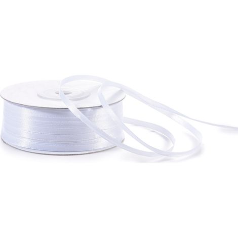 Ruban double satin blanc neige en rouleau, 3 mm x 100 m