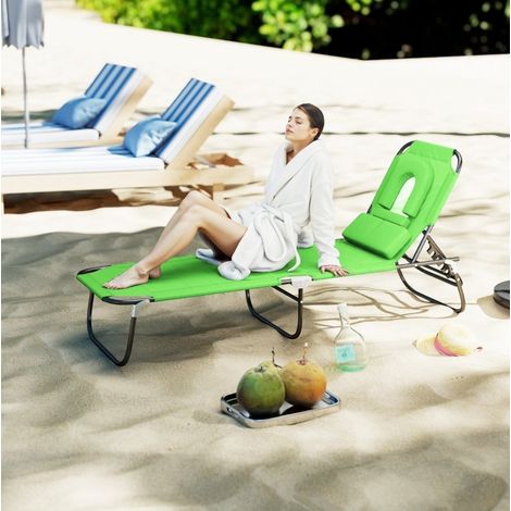 transat bain soleil pliant 190x56 cm métal vert HAVRYA (1/3)