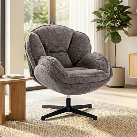 Fauteuil à dossier ailier moderne fauteuil en velours base quatre étoiles ressorts en S fonction pivotante à 360° - Couleur: Gris
