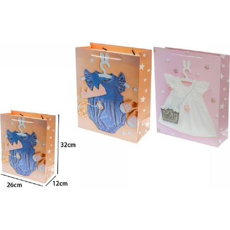 Trade Shop - Set 2 Buste Busta Borsa Regalo Nascita Compleanno Bimba 32x26x12cm 69974 2modell -