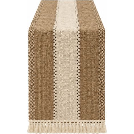 Chemin de table rétro à rayures japonaises, drapeau de table en coton et lin tissé, Noël, 30 cm de large (la largeur dépend de la couleur) x 50 cm de longueur (pompons inclus) - Largeur double table b (1/5)