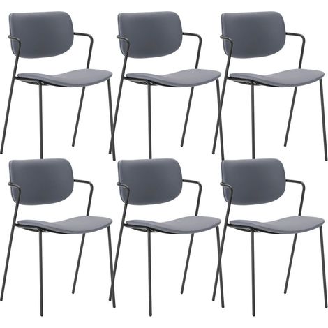Lot de 6 chaises structure métal noir assise et dossier en PU gris bleuté - AKIMA (1/5)