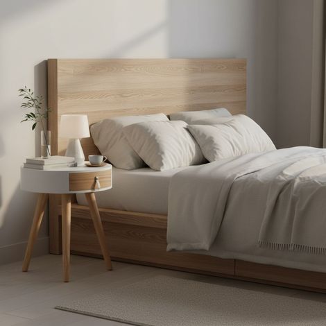 Table de chevet - HOME DECO FACTORY - Nora - Rond - Tiroir - Blanc et marron (1/10)