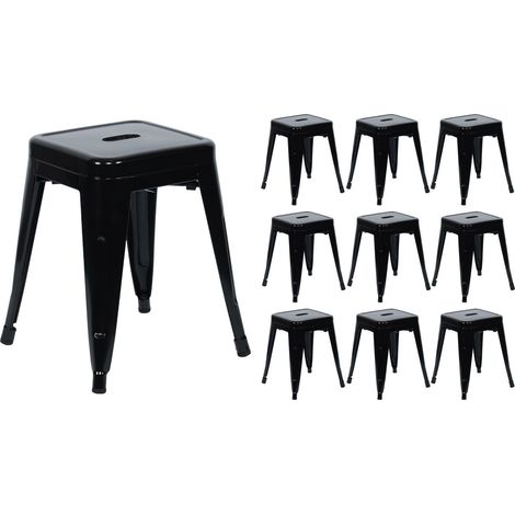 Pack 10 Taburetes Bajos Industriales Apilables de Acero 38x38x46cm Thinia Home
