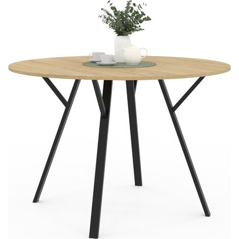 Idmarket – Table à manger ronde 110 cm – 4-6 personnes – Bois MDF et métal noir – Style industriel – Hauteur 75 cm (1/5)