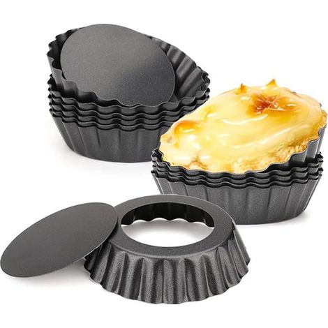 Zwölf Mini Kuchenformen 7,5 cm mit herausnehmbarem Boden, wiederverwendbare Backformen aus Kohlenstoffstahl für Quiche, Käsekuchen und Desserts, (1/5)