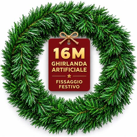 Guirlande de Noël 16 m réaliste Verte Non éclairée pour décoration d'escaliers, cheminées, Portes et fenêtres Guirlande de Vacances Flexible et Durable (1/5)