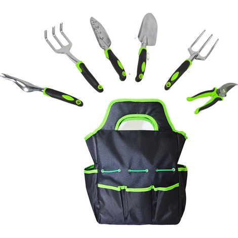 Outils de Jardinage 6 Pièces Ensemble de Jardinage Inoxydable Kit Jardinage Outillage de Jardin avec Fourche,Sarcloir,Sécateurs, Griffe,Pelle à Terreau,Pelle Jardinage,Sac de Rangement GROOFOO
