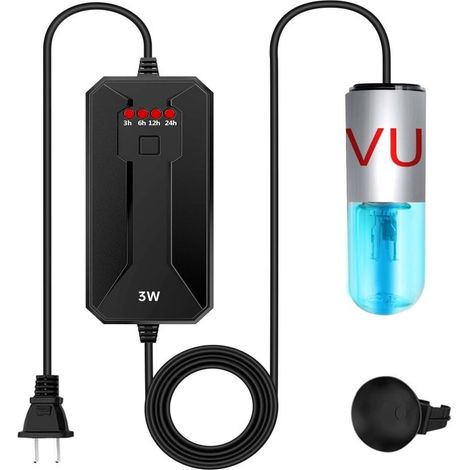 Mini lampe de nettoyage d'aquarium 3W avec minuterie, anti-algues, LED verte étanche pour bassin et aquarium, noire (1/5)
