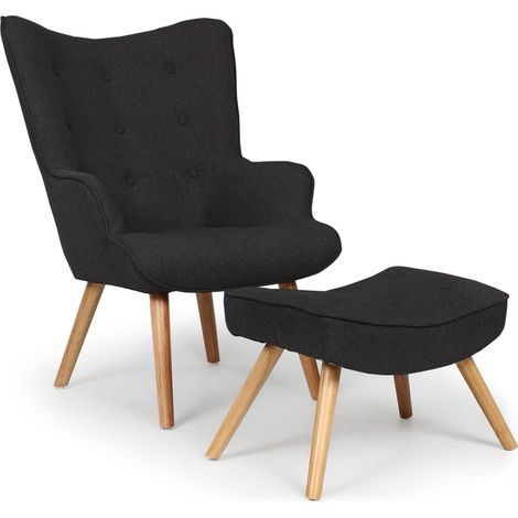 Fauteuil scandinave + pouf Lylou Tissu Noir