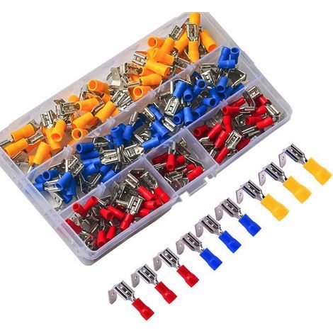 Set di 150 connettori a crimpare "piggyback", terminali a crimpare isolati, capicorda a crimpare, capicorda elettrici, 22-16/16-14/12-10 AWG, rosso, blu, giallo (1/5)